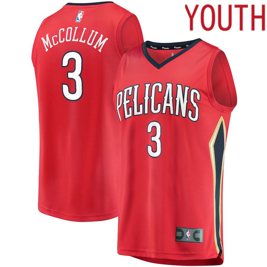 Youth New Orleans Pelicans #3 C.J. McCollum Fanatics Branded Red Statement Edition 2021-22 Fast Break Player NBA Jersey